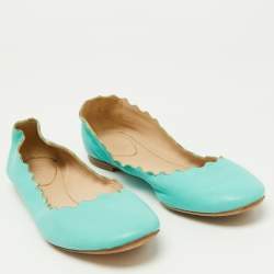 Chloe Green Scalloped Leather Lauren Ballet Flats Size 37