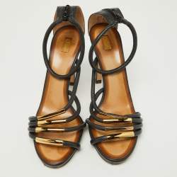 Chloe Black Leather Strappy Ankle Strap Sandals Size 38