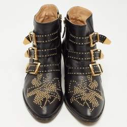 Pre Owned Chloe Black Leather Susanna Ankle Boots Size 39.5