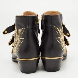 Pre Owned Chloe Black Leather Susanna Ankle Boots Size 39.5