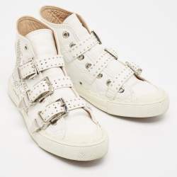 Pre Owned Chloe White Leather Studded Buckle High Top Sneakers Size 37