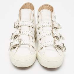 Pre Owned Chloe White Leather Studded Buckle High Top Sneakers Size 37