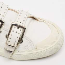 Pre Owned Chloe White Leather Studded Buckle High Top Sneakers Size 37