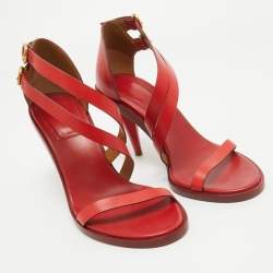 Chloe Red Leather Double Ankle Strap Niko Sandals Size 40