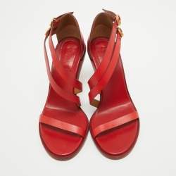 Chloe Red Leather Double Ankle Strap Niko Sandals Size 40