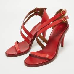 Chloe Red Leather Double Ankle Strap Niko Sandals Size 40