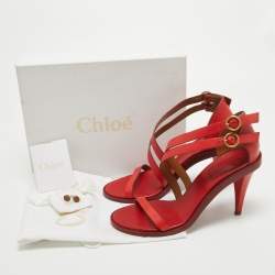 Chloe Red Leather Double Ankle Strap Niko Sandals Size 40