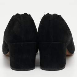 Pre Owned Chloe Black Suede Laurena Scalloped Block Heel Pumps Size 38