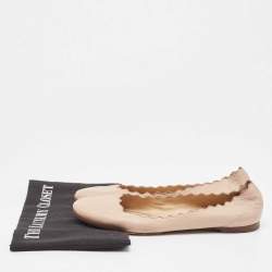 Chloe Beige Leather Laurena Scalloped Ballet Flats Size 38.5