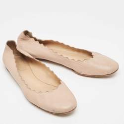 Chloe Beige Leather Laurena Scalloped Ballet Flats Size 38.5