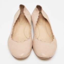 Chloe Beige Leather Laurena Scalloped Ballet Flats Size 38.5