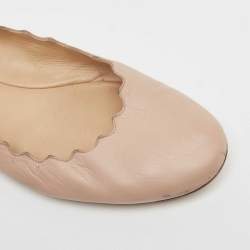 Chloe Beige Leather Laurena Scalloped Ballet Flats Size 38.5