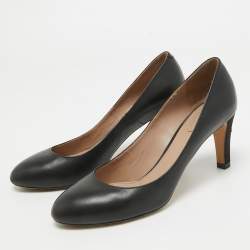 مملوكة مسبقًا Chloe Black Leather Round Toe Pumps Size 38