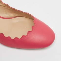 Pre Owned Chloe Coral Pink Scalloped Leather Lauren Block Heel Pumps Size 38.5