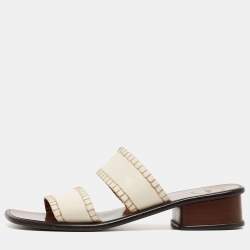 Chloe Cream Leather Flat Slides Size 40.5