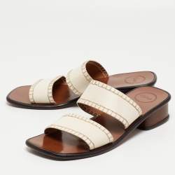 Chloe Cream Leather Flat Slides Size 40.5