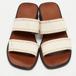 Chloe Cream Leather Flat Slides Size 40.5