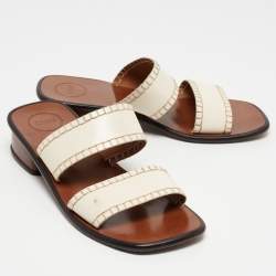 Chloe Cream Leather Flat Slides Size 40.5