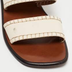 Chloe Cream Leather Flat Slides Size 40.5