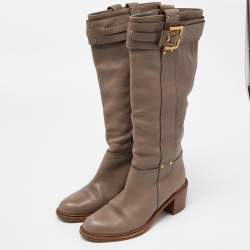 Pre Owned Chloe Beige Leather Knee Length Boots Size 37