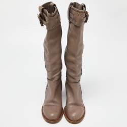 Pre Owned Chloe Beige Leather Knee Length Boots Size 37