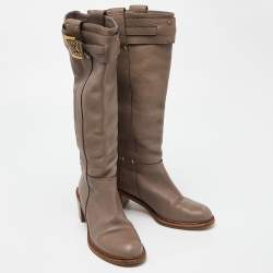 Pre Owned Chloe Beige Leather Knee Length Boots Size 37