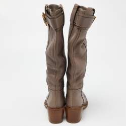 Pre Owned Chloe Beige Leather Knee Length Boots Size 37