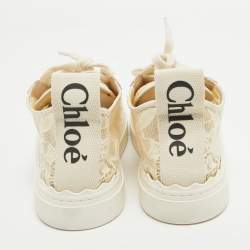Pre Owned Chloe Cream Leather and Mesh Lauren Lace Up Sneakers Size 41