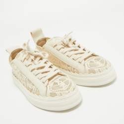 Pre Owned Chloe Cream Leather and Mesh Lauren Lace Up Sneakers Size 41