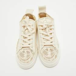 Pre Owned Chloe Cream Leather and Mesh Lauren Lace Up Sneakers Size 41