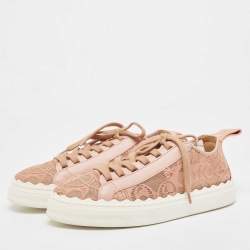 Chloe Pink Lace and Mesh Lauren  Lace Up Sneakers Size 41