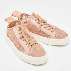 Chloe Pink Lace and Mesh Lauren  Lace Up Sneakers Size 41