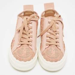 Chloe Pink Lace and Mesh Lauren  Lace Up Sneakers Size 41