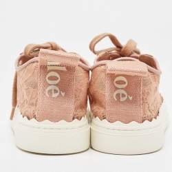 Chloe Pink Lace and Mesh Lauren  Lace Up Sneakers Size 41