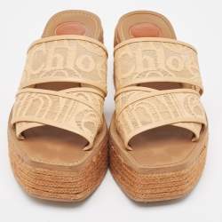 Pre Owned Chloe Beige Lace Woody Wedge Espadrilles Size 39