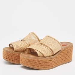 Pre Owned Chloe Beige Lace Woody Wedge Espadrilles Size 39