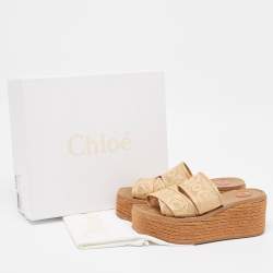 Pre Owned Chloe Beige Lace Woody Wedge Espadrilles Size 39