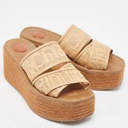 Pre Owned Chloe Beige Lace Woody Wedge Espadrilles Size 39