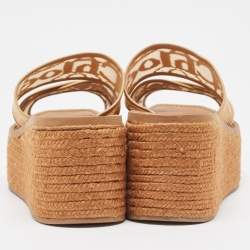 Pre Owned Chloe Beige Lace Woody Wedge Espadrilles Size 39