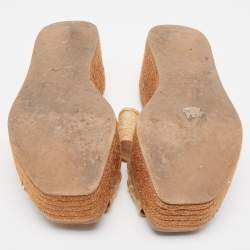 Pre Owned Chloe Beige Lace Woody Wedge Espadrilles Size 39