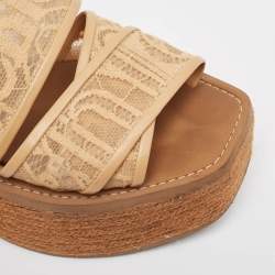 Pre Owned Chloe Beige Lace Woody Wedge Espadrilles Size 39