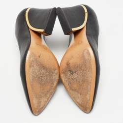 Pre Owned Chloe Black Leather Block Heel Pumps Size 37.5