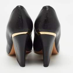 Pre Owned Chloe Black Leather Block Heel Pumps Size 37.5