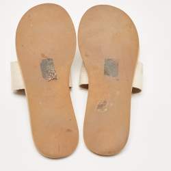 Pre Owned Chloe White/Beige Canvas Woody Slide Flats Size 36