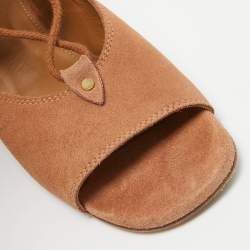 Chloe Brown Suede Caged Tie Up Ghillie Wedge Sandals Size 39