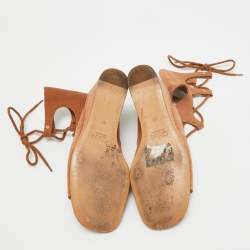 Chloe Brown Suede Caged Tie Up Ghillie Wedge Sandals Size 39