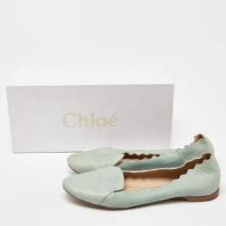 Chloe Green Watersnake Leather Scalloped Ballet Flats Size 38