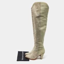 Chloe Grey Suede and Leather Over The Knee Length Boots Size 39.5