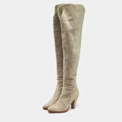 Chloe Grey Suede and Leather Over The Knee Length Boots Size 39.5