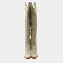 Chloe Grey Suede and Leather Over The Knee Length Boots Size 39.5